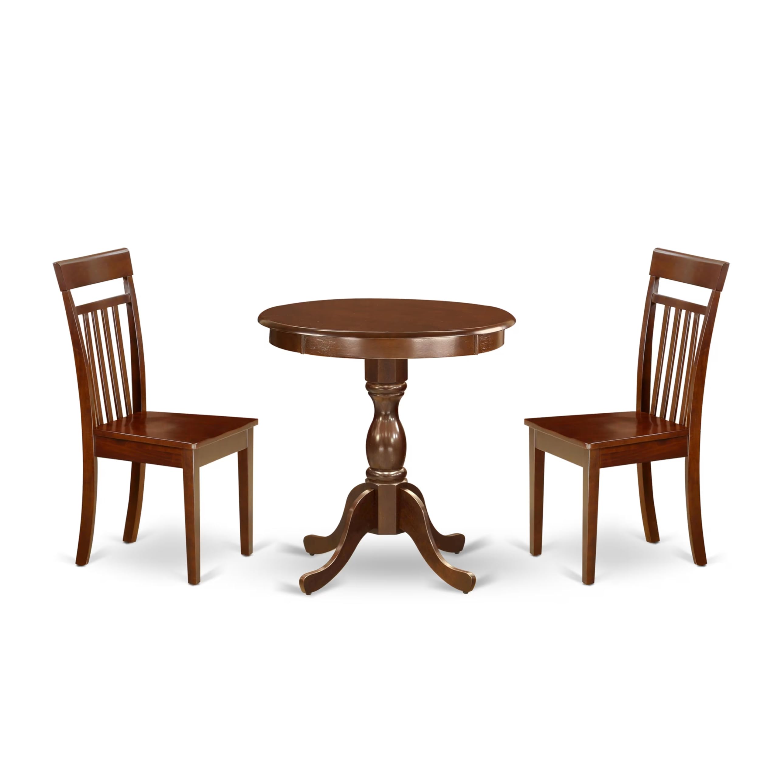 East West Furniture Esca3-Mah-W 3 Piece Dinette Set For Small Spaces Contains A Round Dining Table With Pedestal And 2 Kitchen Dining Chairs, 30X30 Inch, Mahogany